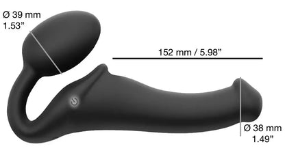 Strap-On-Me vibruojantis lankstus diržas, juodas, 3 varikliai, silikoninis, 15,2 cm