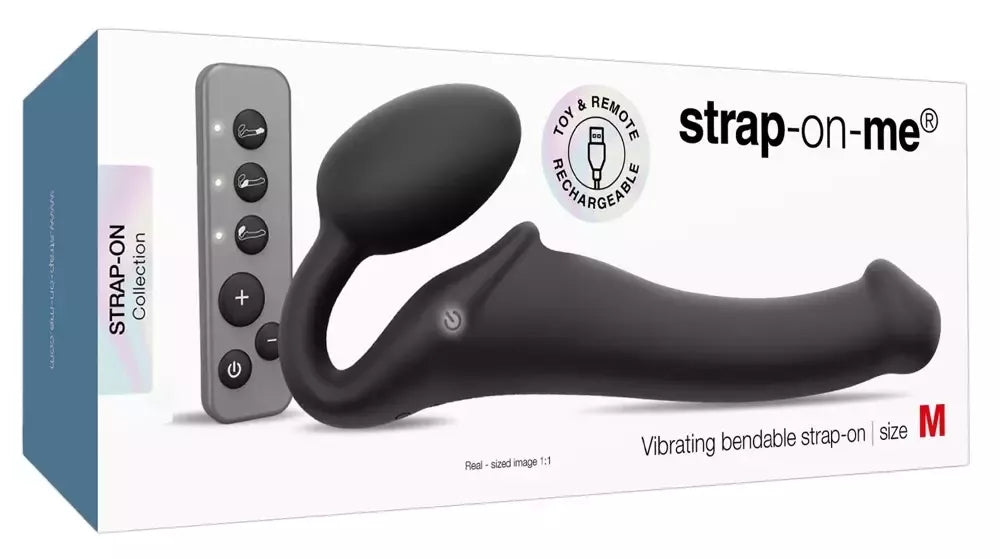Strap-On-Me vibruojantis lankstus diržas, juodas, 3 varikliai, silikoninis, 15,2 cm