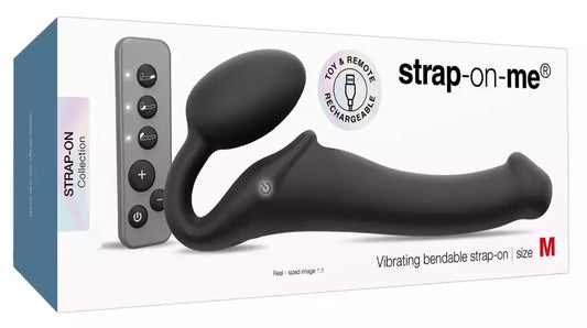 Strap-On-Me vibruojantis lankstus diržas, juodas, 3 varikliai, silikoninis, 15,2 cm