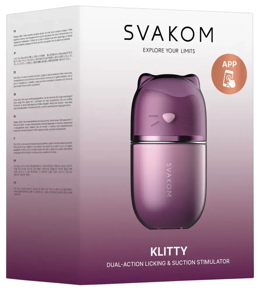 SVAKOM Klitty Dusty Lavender išorinis stimuliatorius su siurbimo ir laižymo režimais