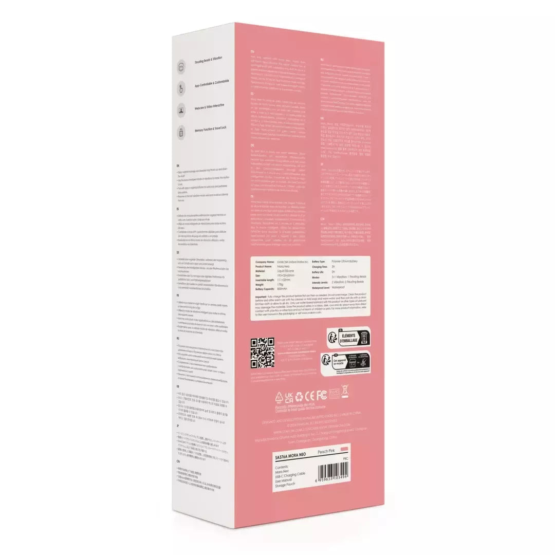 Svakom Mora Neo Peach Pink programėle valdomas intymus prietaisas 195mm
