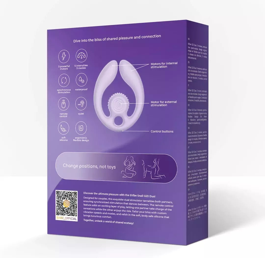 Svibe GIZI Duo dvigubas intymus stimuliatorius poroms, violetinis, su nuotolinio valdymo pulteliu