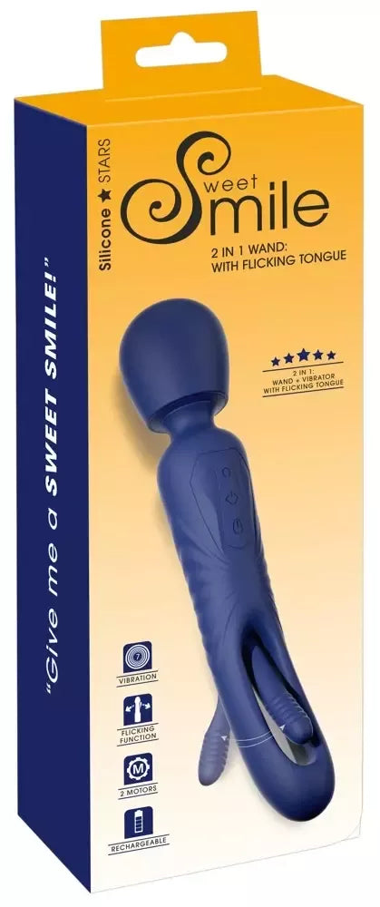 Sweet Smile 2in1 Wand intymus prietaisas su vibruojančia sistema, violetinis, 24,3 cm