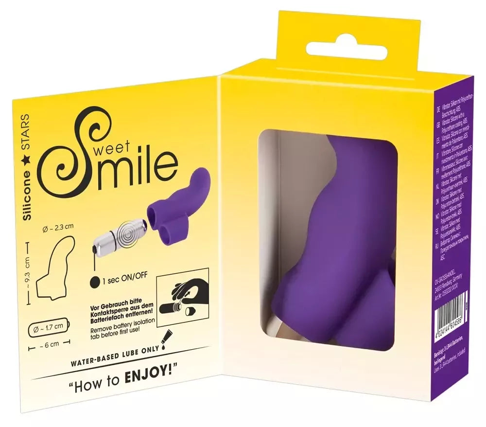 „Sweet Smile“ piršto tipo intymus masažuoklis, violetinis, silikoninis, 9,3 cm