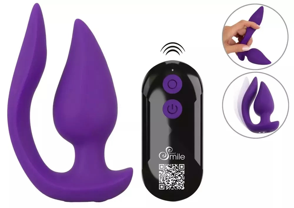 Sweet Smile RC 2in1 dvigubo variklio analinis kamštis ir vibruojantis priedas, silikoninis, juodas
