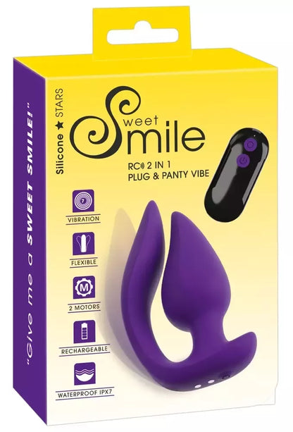Sweet Smile RC 2in1 dvigubo variklio analinis kamštis ir vibruojantis priedas, silikoninis, juodas