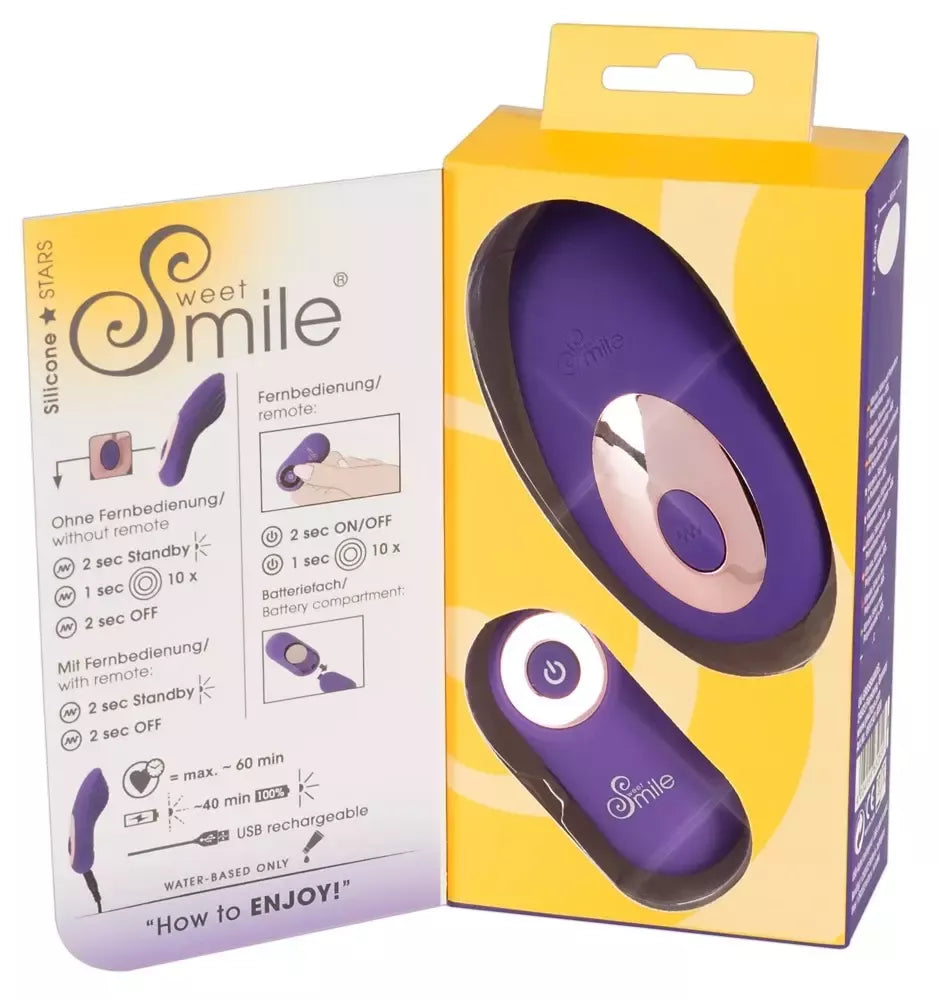 Sweet Smile RC Panty Vibrator kompaktiškas silikoninis vibratorius su nuotolinio valdymo pultu, 8,8 cm