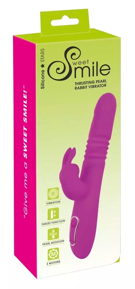 Sweet Smile Thrusting Pearl Ra Pink dvigubo veikimo intymus prietaisas, 26 cm