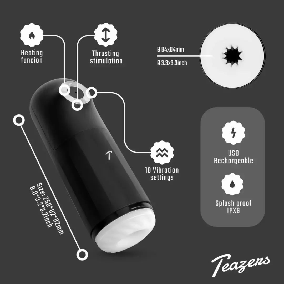 Teazers automatinis intymus prietaisas su triguba kaitinimo ir vibracijos funkcija, USB