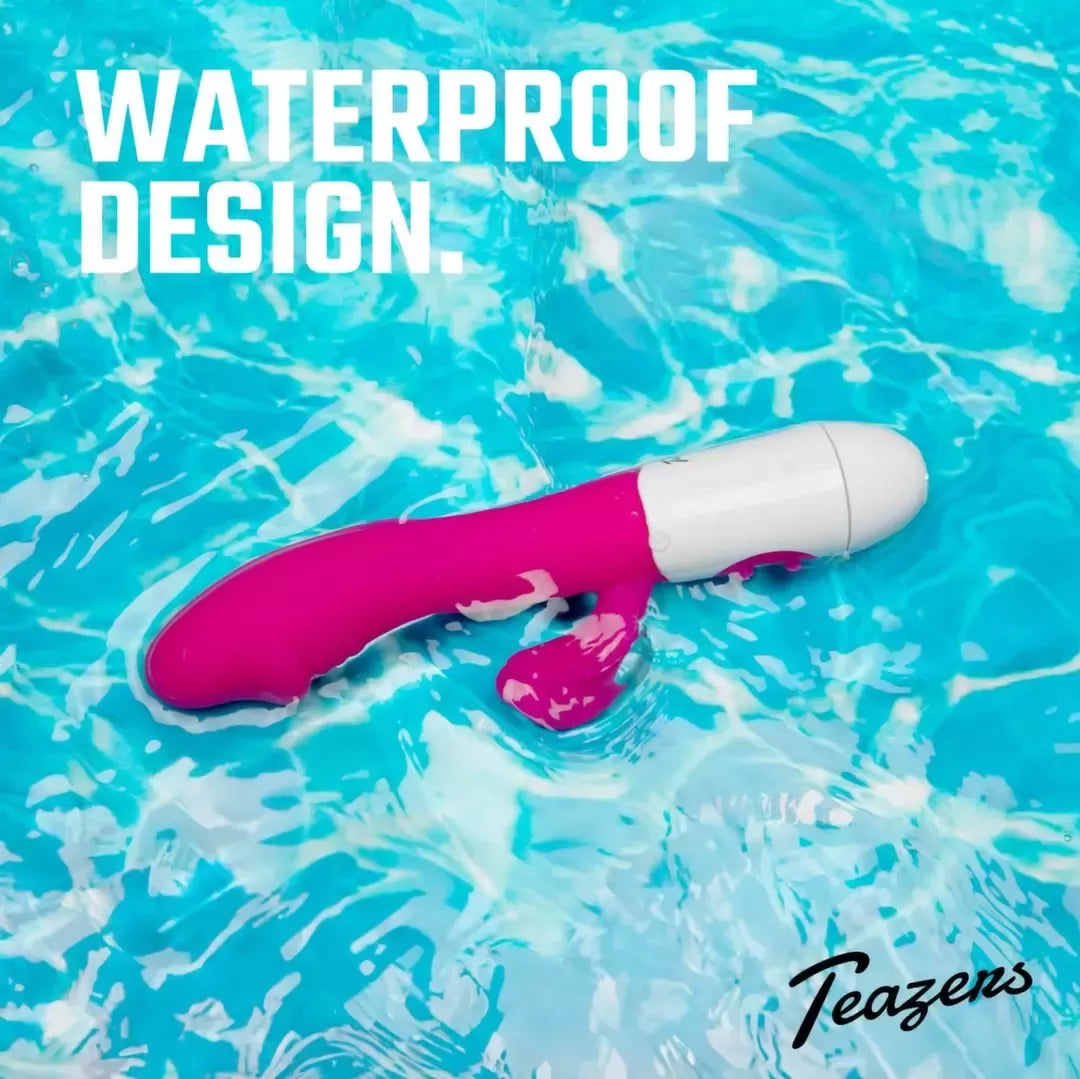 Teazers Pink Dual-Action silikoninis triušio formos vibratorius, 10 režimų, atsparus vandeniui