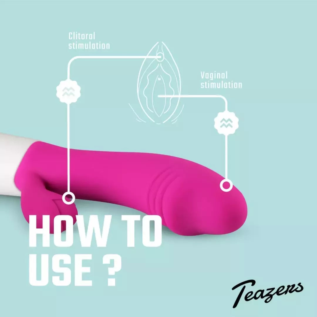 Teazers Pink Dual-Action silikoninis triušio formos vibratorius, 10 režimų, atsparus vandeniui