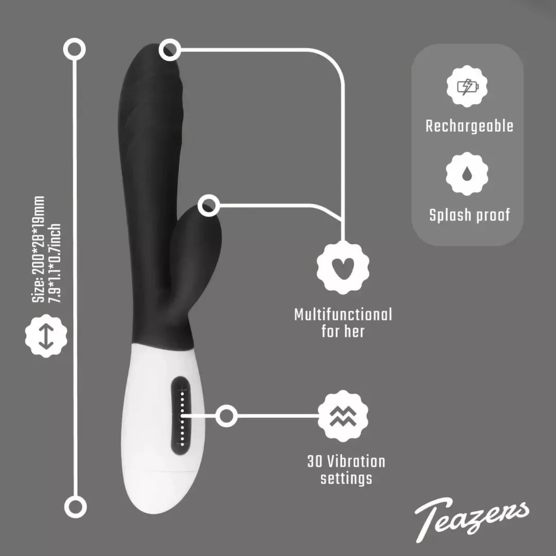 Teazers Rabbit Series įkraunamas silikoninis intymus masažuoklis, juodas