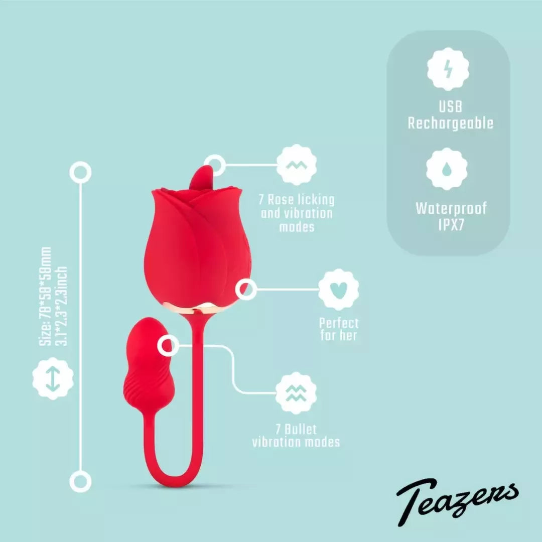 Teazers Rose Duo įkraunamas intymus prietaisas su dviem varikliais, rožinis