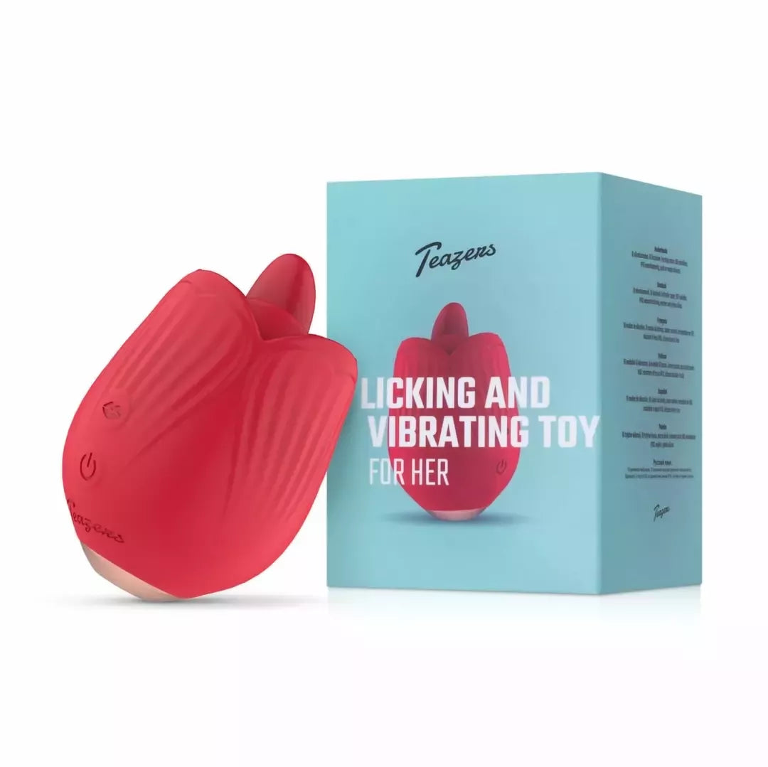 Teazers Rose Intimate Device stimuliatorius su liežuvio imitacija ir vibracija, rožinis
