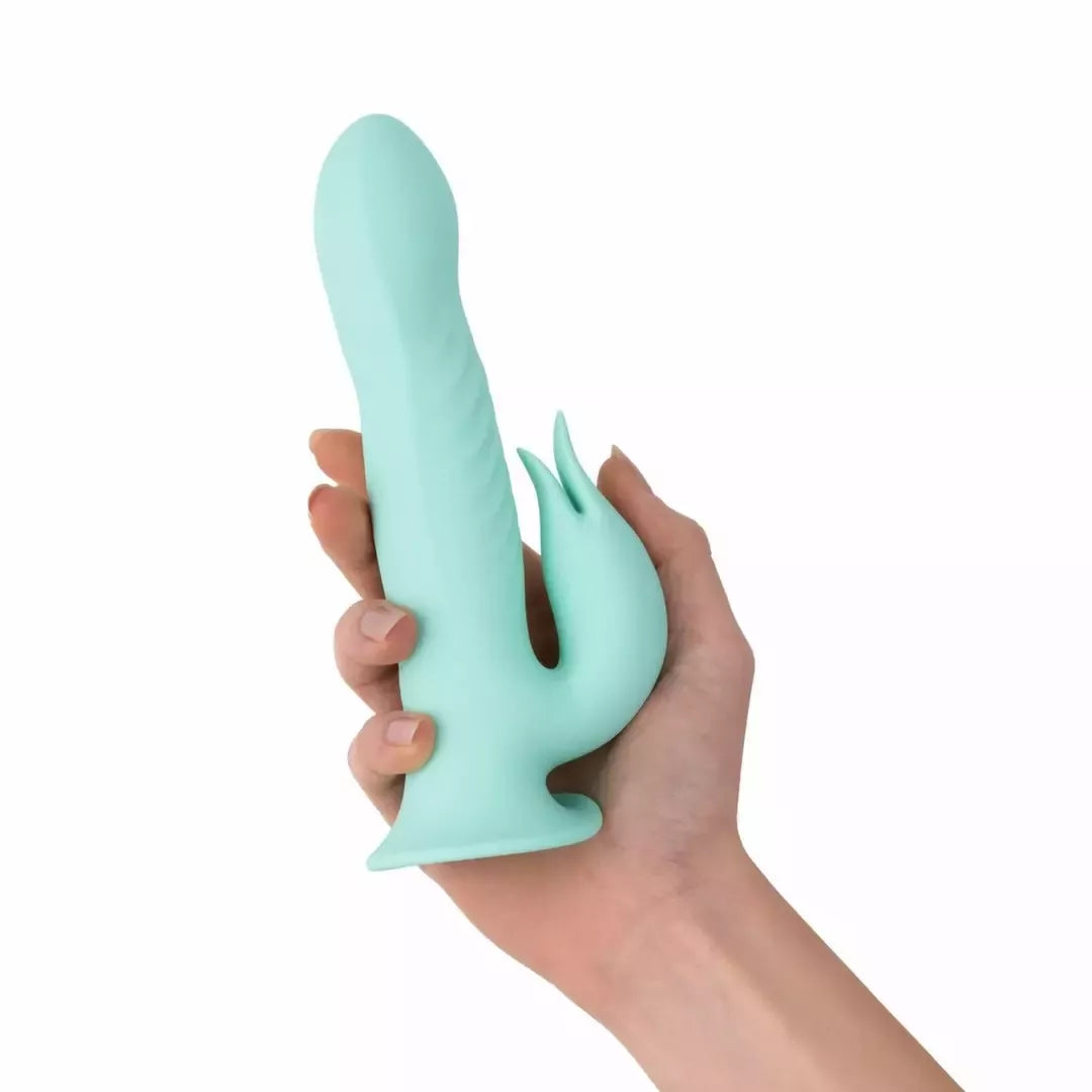 Teazers Rotating Rabbit System vibratorius su nuotolinio valdymo pulteliu – su siurbtuku, atsparus vandeniui, įkraunamas per USB