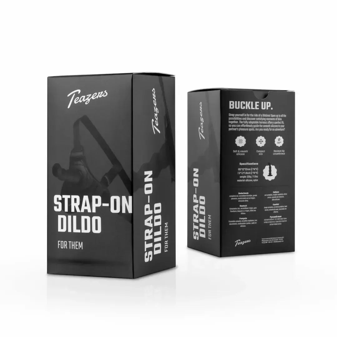 Teazers silikoninis strap-on rinkinys, juodas, reguliuojami diržai, 110 cm