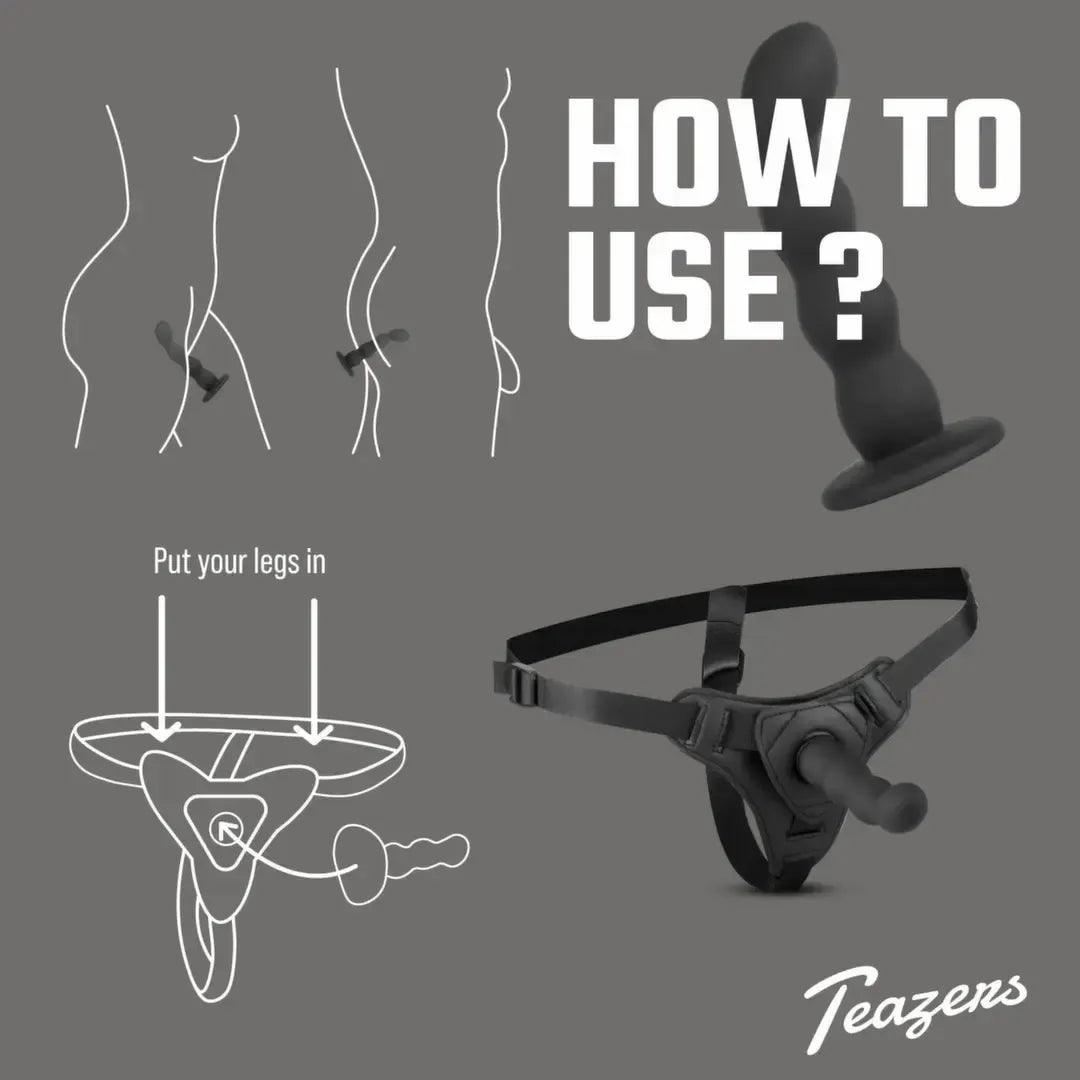 Teazers silikoninis strap-on rinkinys, juodas, reguliuojami diržai, 110 cm