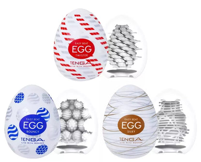 Tenga Egg Standard Set x3 – kompaktiškų vienkartinių intymių movų rinkinys
