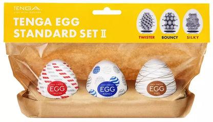 Tenga Egg Standard Set x3 – kompaktiškų vienkartinių intymių movų rinkinys