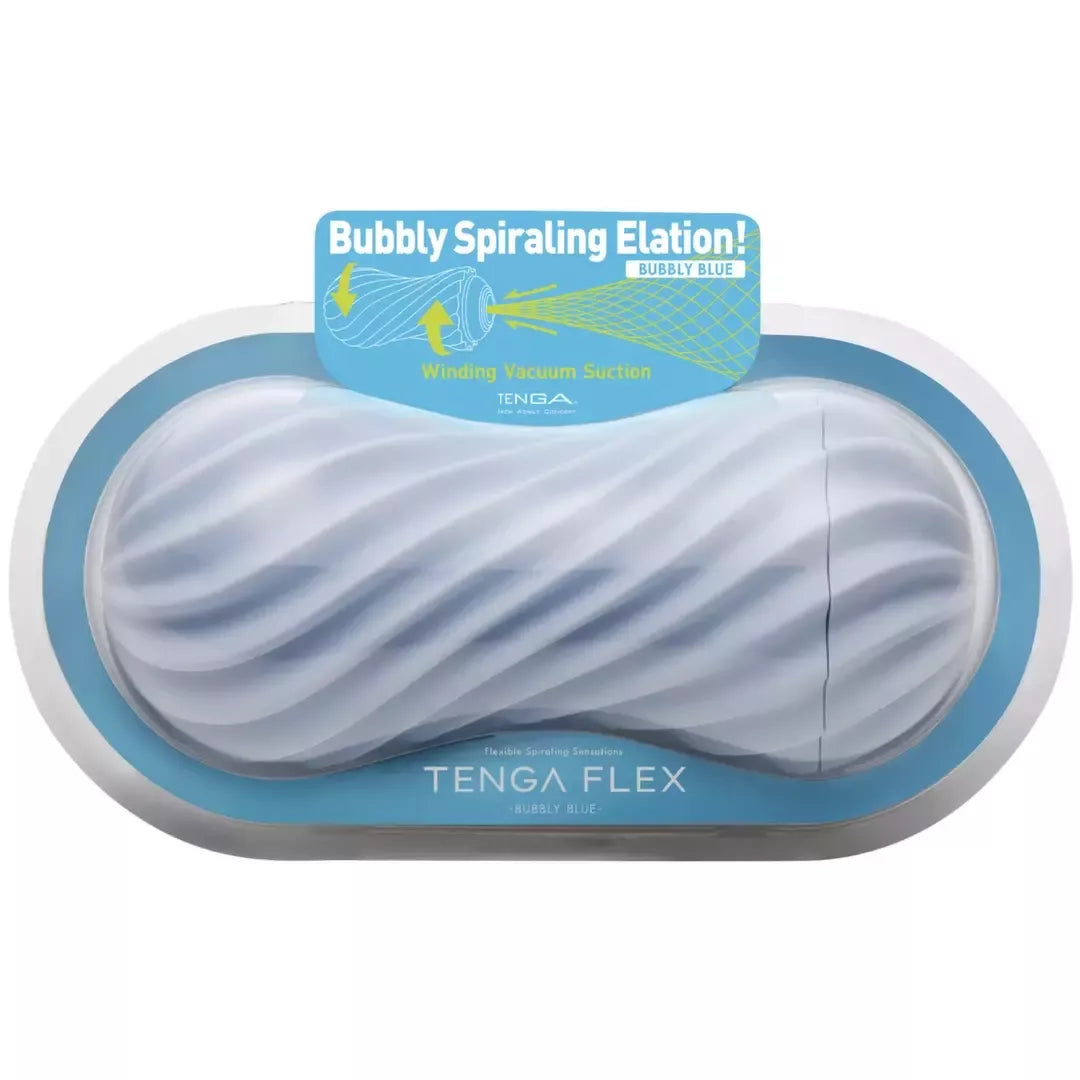 Tenga Flex II Bubbly Blue – spiralinės tekstūros daugkartinio naudojimo intymus prietaisas