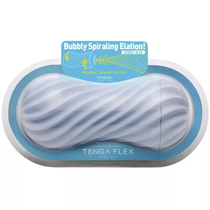 Tenga Flex II Bubbly Blue – spiralinės tekstūros daugkartinio naudojimo intymus prietaisas