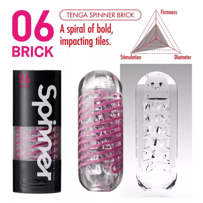 Tenga Spinner 06 Brick besisukantis intymus prietaisas – tekstūrinis spiralinis dizainas
