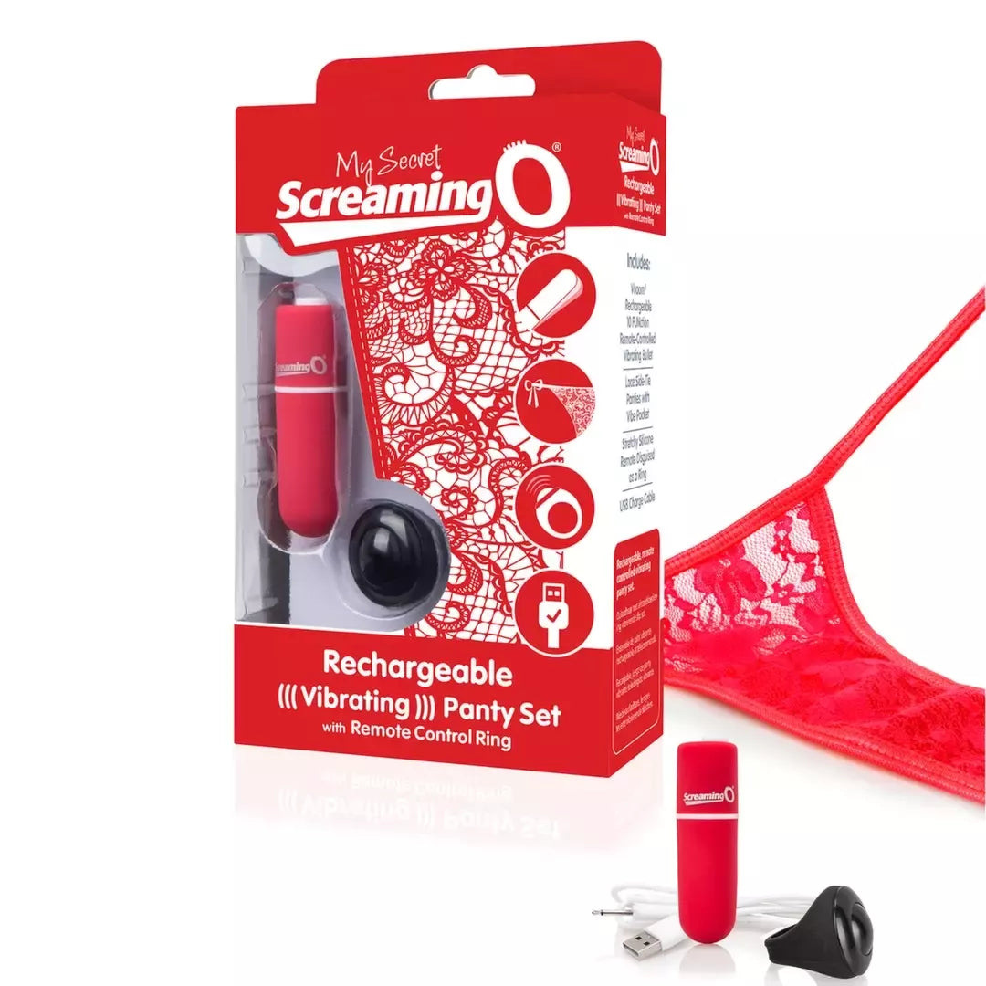 The Screaming O Charged Remote Panty System Red, USB būdu įkraunama