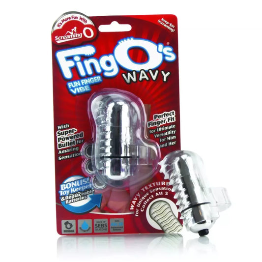 The Screaming O FingO Wavy Clear pirštinis vibratorius, ergonomiškas silikonas, atsparus vandeniui