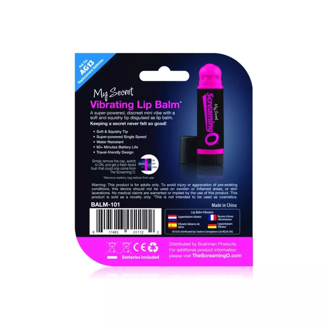 The Screaming O My Secret Vibrating Lip Balm rožinis mini intymus prietaisas