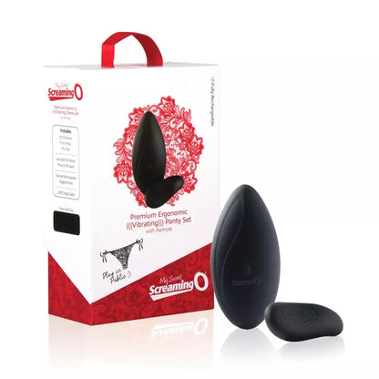 The Screaming O Premium Ergonomic Panty Set Black įkraunamas su nuotolinio valdymo pulteliu