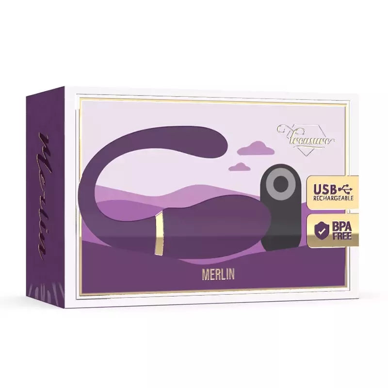Treasure Merlin dvigubo veikimo vibracinė sistema su nuotolinio valdymo pulteliu, atspari vandeniui, USB