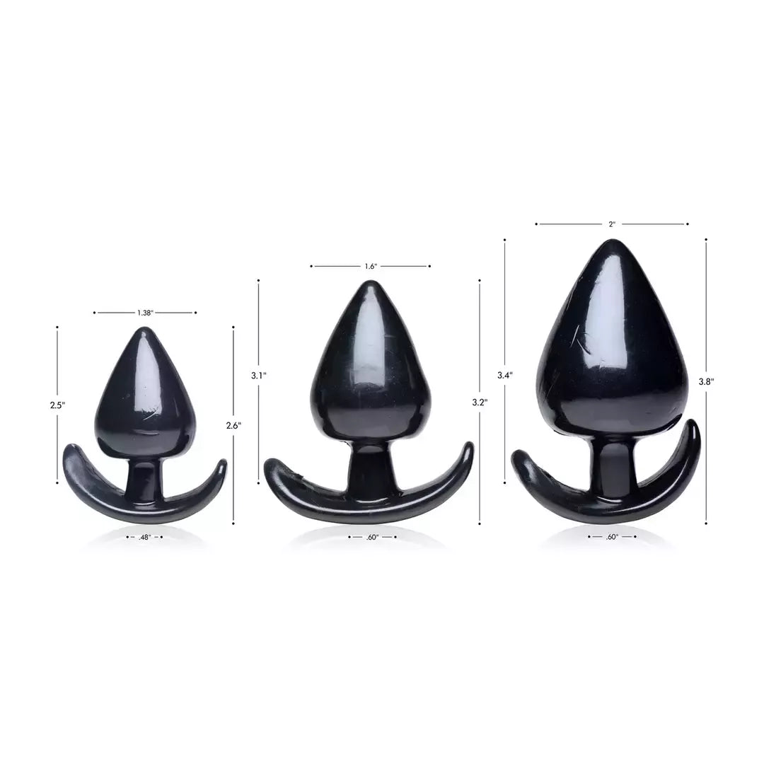 Triple Spades 3 dalių analinių kamščių rinkinys, silikoninis, juodas, laipsniško dydžio