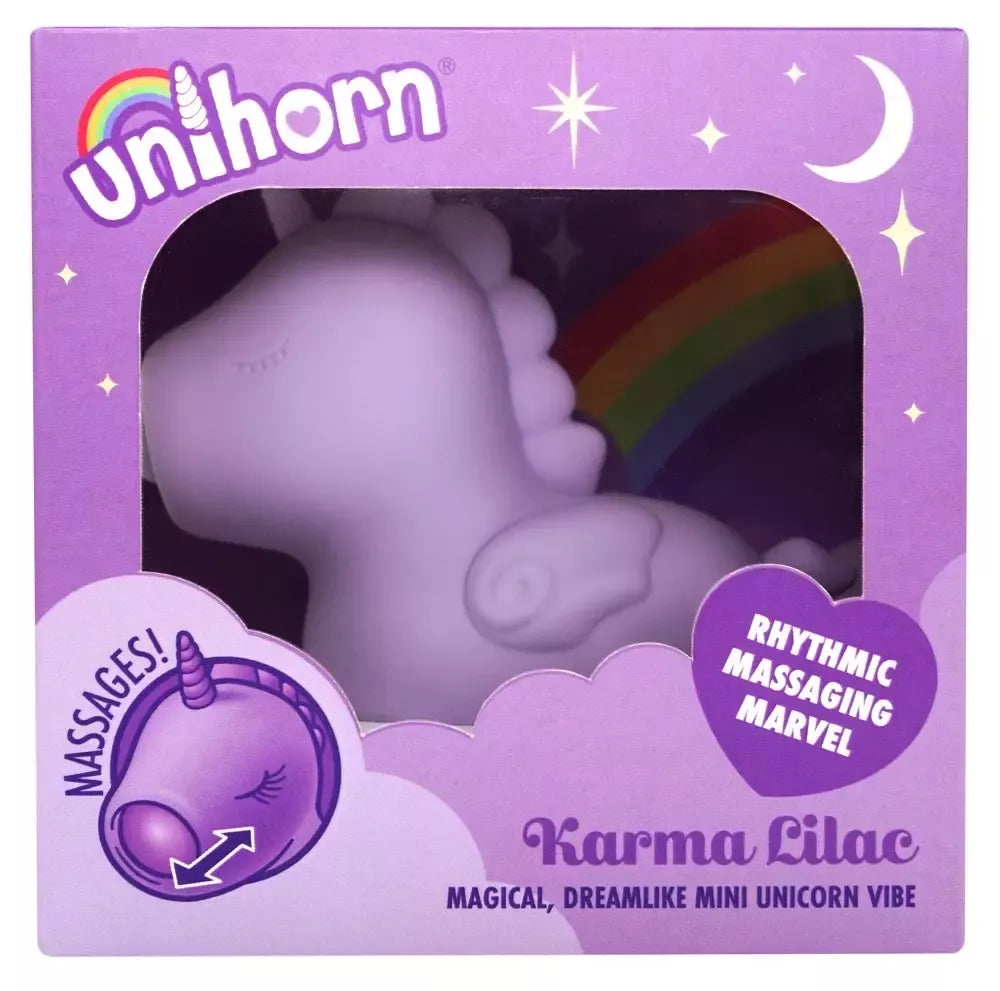 Unihorn Karma Lilac intymus masažuoklis, silikoninis, su dviem varikliais, įkraunamas