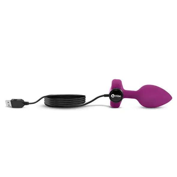 Vibruojantis analinis kištukas b-Vibe Jewel Plug S/M, Pink Ruby silikoninis, 15 režimų, USB
