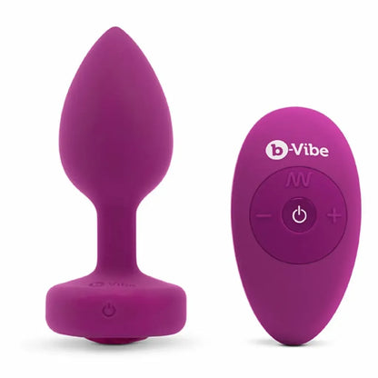 Vibruojantis analinis kištukas b-Vibe Jewel Plug S/M, Pink Ruby silikoninis, 15 režimų, USB