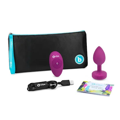 Vibruojantis analinis kištukas b-Vibe Jewel Plug S/M, Pink Ruby silikoninis, 15 režimų, USB