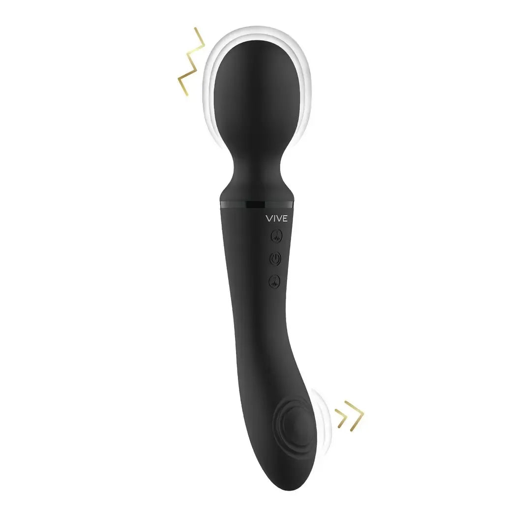 VIVE by Shots Enora Wand Massager Black – dvigubas variklis, atsparus vandeniui, 10 režimų