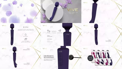 VIVE Kiku dvipusis masažuoklis su plakimo stimuliatoriumi, violetinis, silikoninis