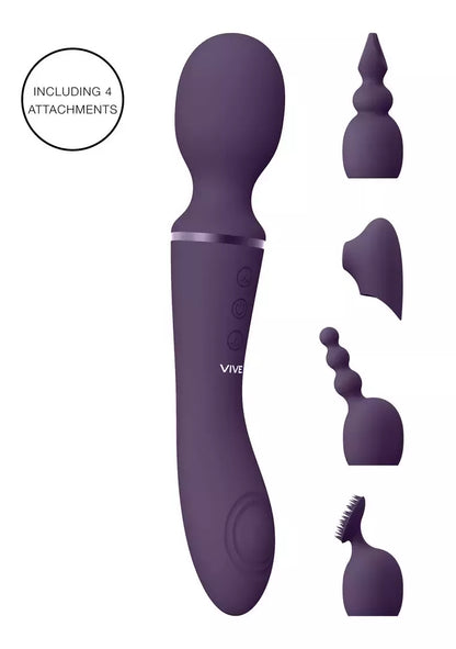 VIVE Nami Pulse Wave Dual Motor Wand violetinis masažuoklis su 4 purkštukų komplektu