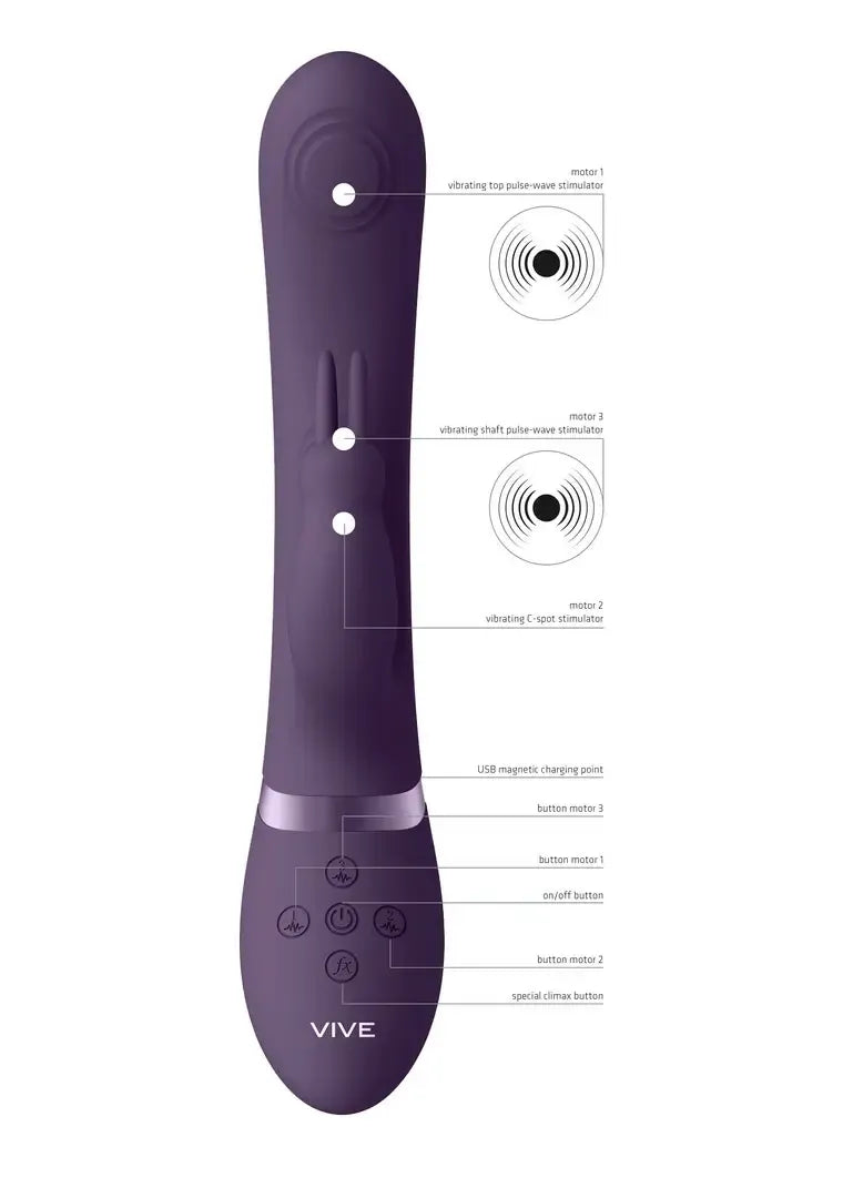 VIVE045 dvigubo pulso bangų sistemos triušio tipo vibratorius, violetinis