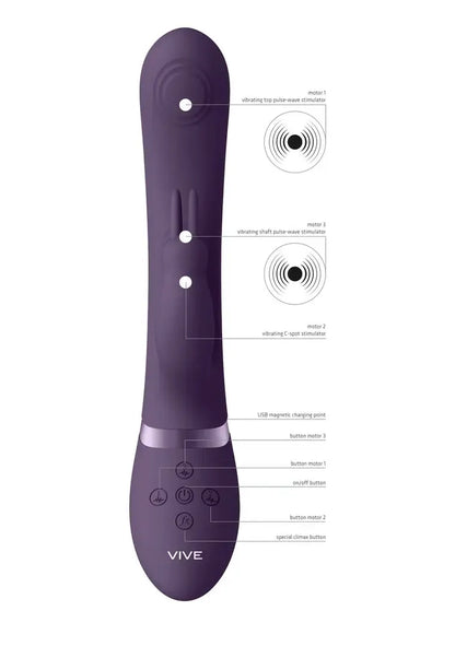 VIVE045 dvigubo pulso bangų sistemos triušio tipo vibratorius, violetinis