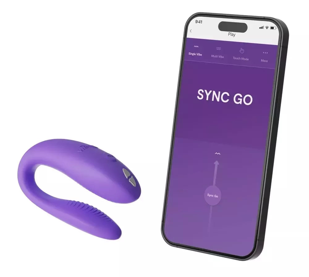 We-Vibe Sync Go Purple – dvigubas nešiojamas vibratorius, valdomas programėle, silikoninis