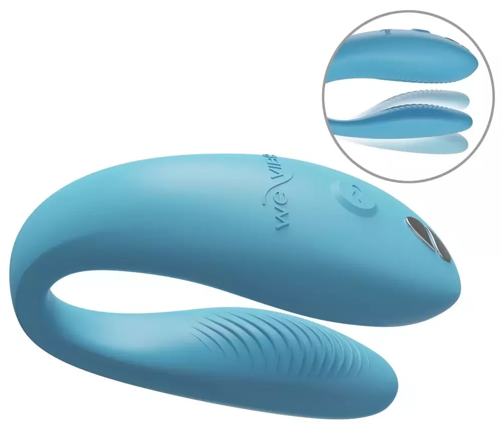 We-Vibe Sync Go Turquoise dvigubas vibratorius poroms, valdomas programėle, 7,7 cm