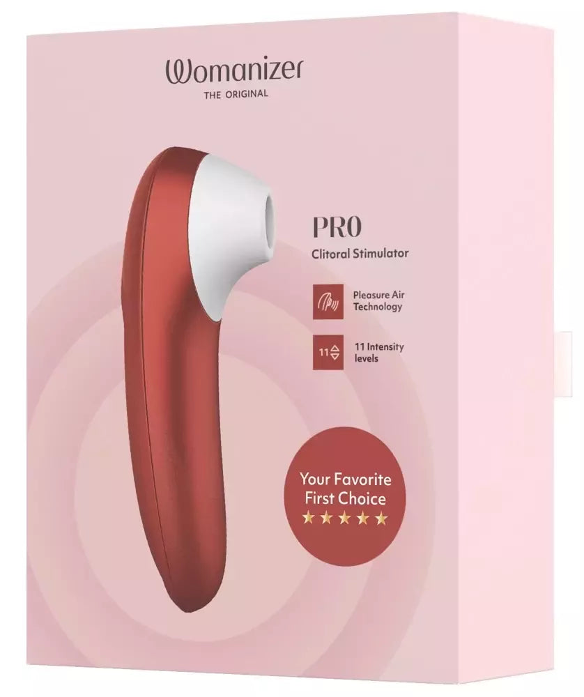 Womanizer Pro Red – kompaktiškas oro technologijos stimuliatorius, 11 lygių, atsparus vandeniui