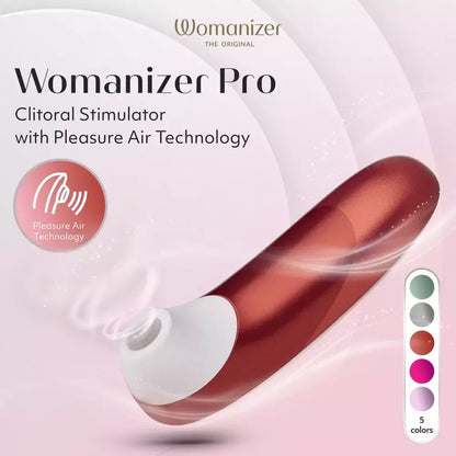 Womanizer Pro Red – kompaktiškas oro technologijos stimuliatorius, 11 lygių, atsparus vandeniui