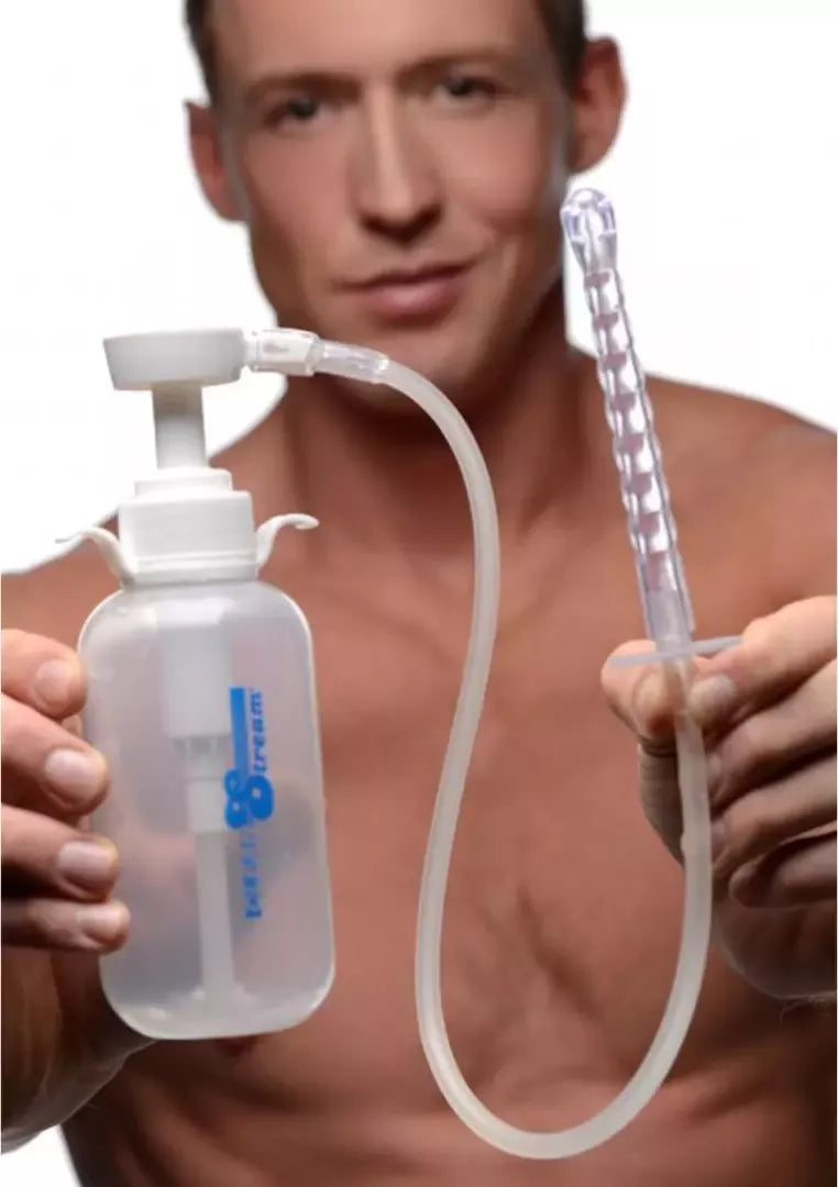 XR Brands CleanStream higieninis buteliukas su pompiniu mechanizmu ir antgaliu, 300 ml