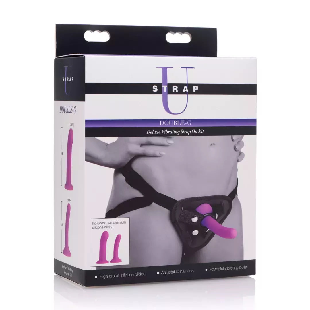 XR Brands Double-G Deluxe vibruojanti diržinė sistema, violetinė