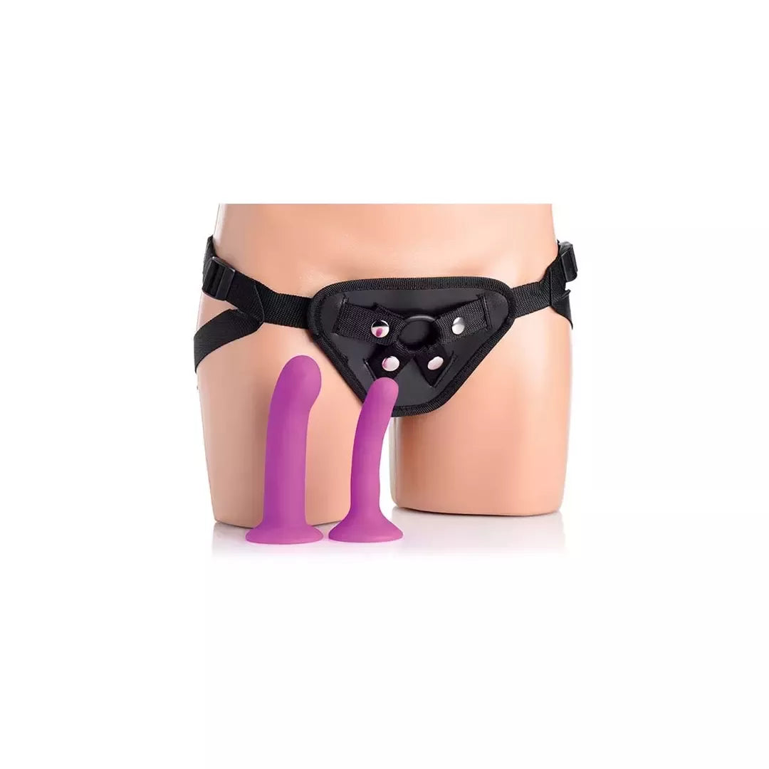 XR Brands Double-G Deluxe vibruojanti diržinė sistema, violetinė