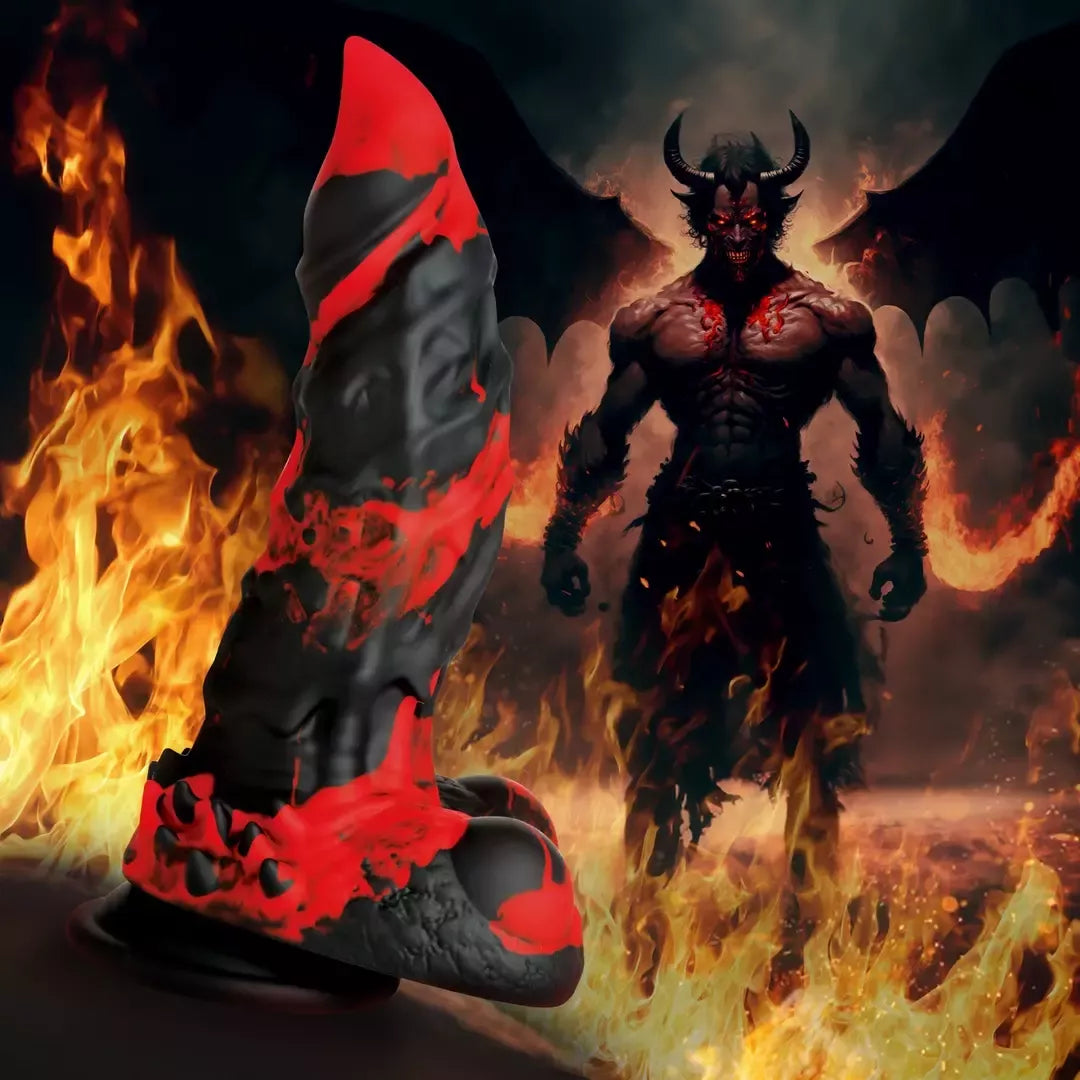 XR Brands Fire Demon silikoninis fantazijos modelis, raudonas/juodas, didelis