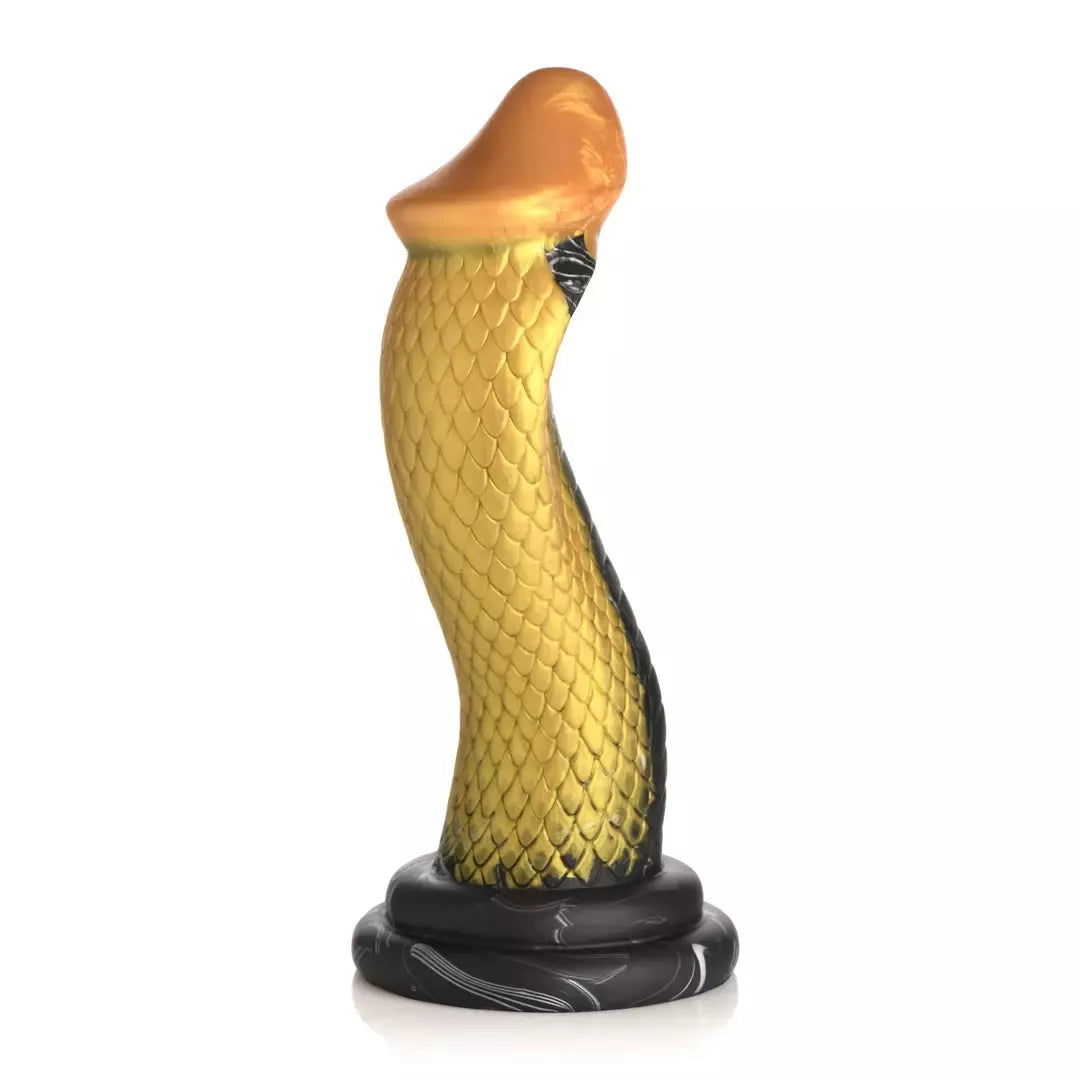 XR Brands Golden Snake silikoninis intymus žaislas, auksinės ir juodos spalvos, didelis